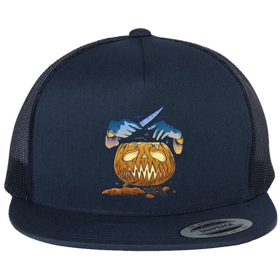 Pumpkin Carving Flat Bill Trucker Hat