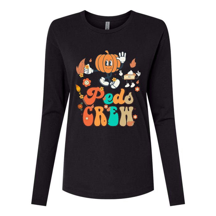 Peds Crew Pumpkin Thanksgiving Fall Pediatric Nurse Retro Womens Cotton Relaxed Long Sleeve T-Shirt