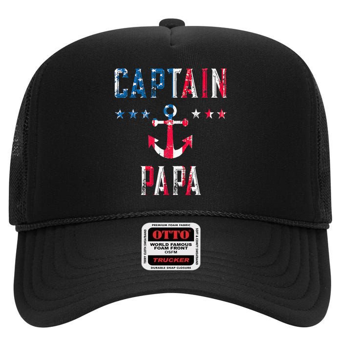 Patriotic C.A.P.T.A.I.N Papa American Superhero Us Flag High Crown Mesh Back Trucker Hat