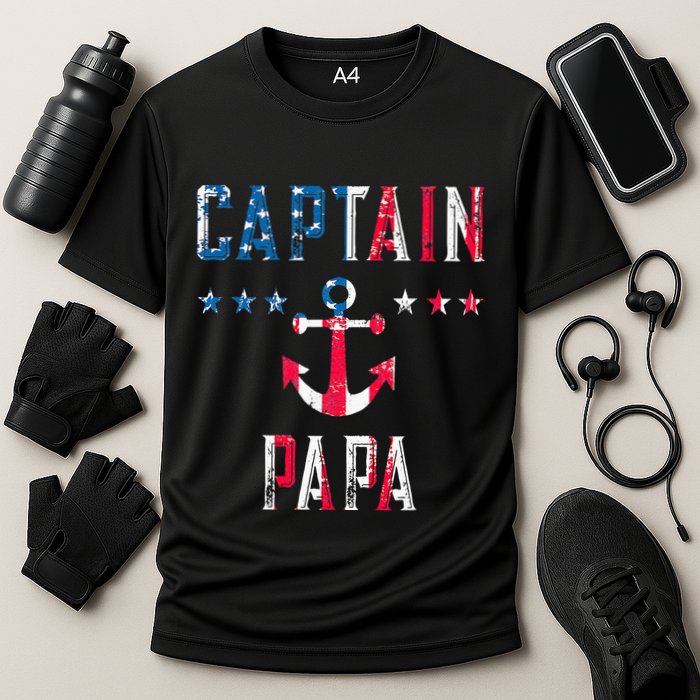 Patriotic C.A.P.T.A.I.N Papa American Superhero Us Flag Cooling Performance Crew T-Shirt