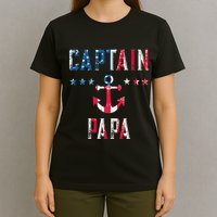 Patriotic C.A.P.T.A.I.N Papa American Superhero Us Flag T-Shirt