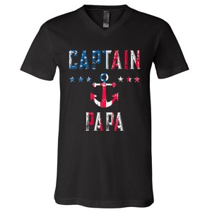 Patriotic C.A.P.T.A.I.N Papa American Superhero Us Flag V-Neck T-Shirt