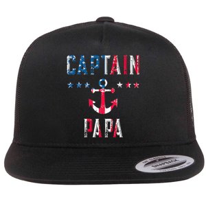 Patriotic C.A.P.T.A.I.N Papa American Superhero Us Flag Flat Bill Trucker Hat