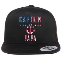 Patriotic C.A.P.T.A.I.N Papa American Superhero Us Flag Flat Bill Trucker Hat