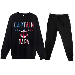 Patriotic C.A.P.T.A.I.N Papa American Superhero Us Flag Premium Crewneck Sweatsuit Set