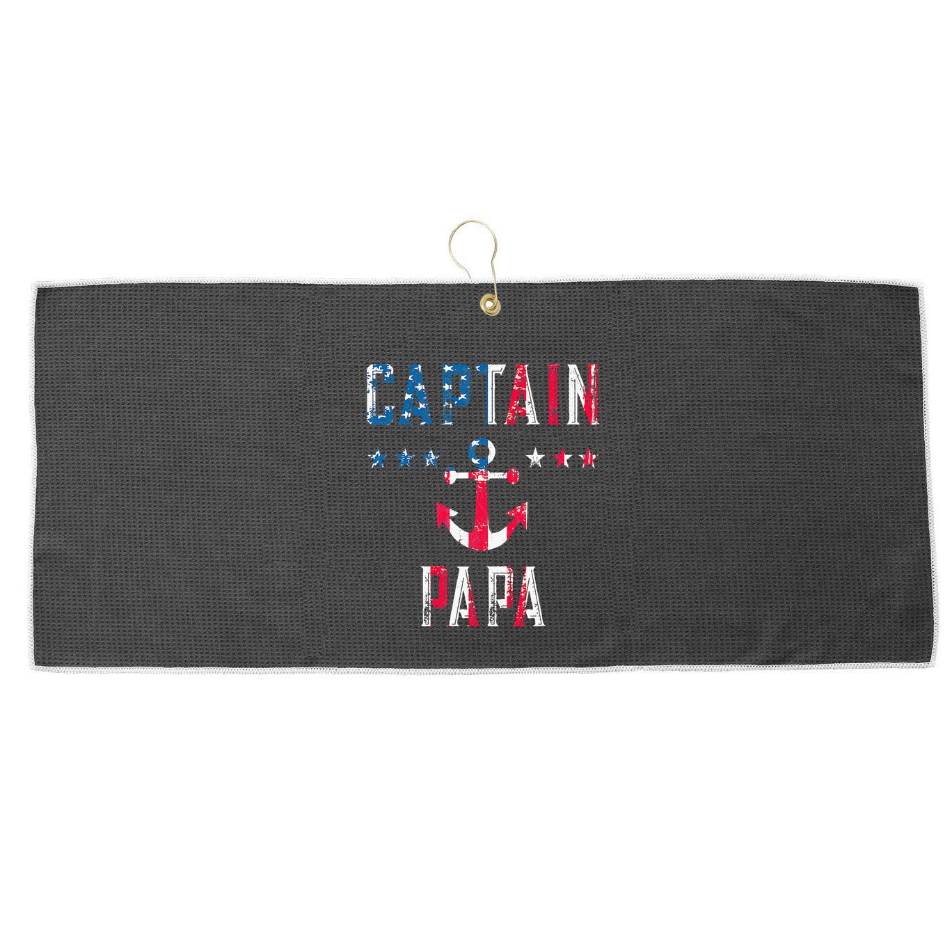 Patriotic C.A.P.T.A.I.N Papa American Superhero Us Flag Large Microfiber Waffle Golf Towel