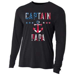 Patriotic C.A.P.T.A.I.N Papa American Superhero Us Flag Cooling Performance Long Sleeve Crew