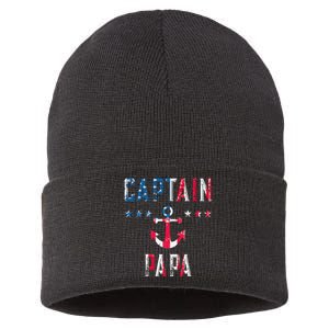 Patriotic C.A.P.T.A.I.N Papa American Superhero Us Flag Sustainable Knit Beanie