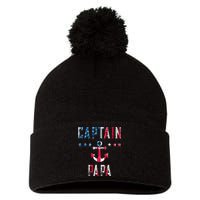 Patriotic C.A.P.T.A.I.N Papa American Superhero Us Flag Pom Pom 12in Knit Beanie