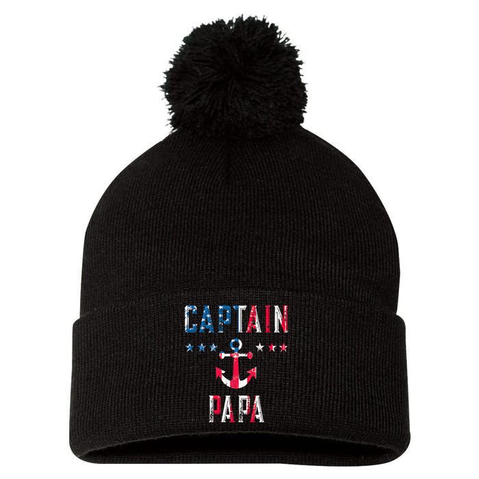 Patriotic C.A.P.T.A.I.N Papa American Superhero Us Flag Pom Pom 12in Knit Beanie