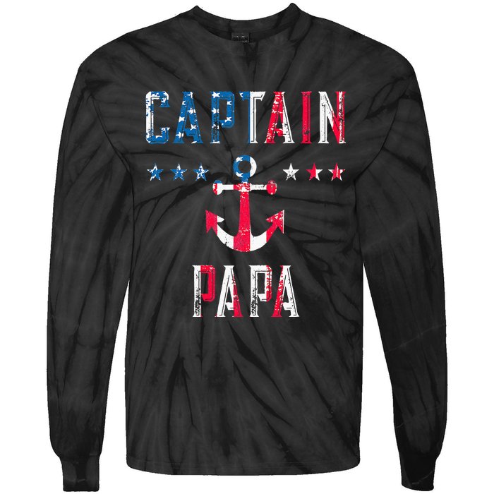 Patriotic C.A.P.T.A.I.N Papa American Superhero Us Flag Tie-Dye Long Sleeve Shirt