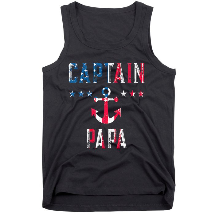 Patriotic C.A.P.T.A.I.N Papa American Superhero Us Flag Tank Top