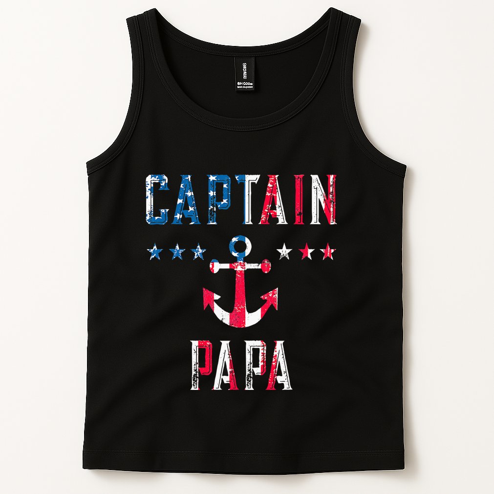 Patriotic C.A.P.T.A.I.N Papa American Superhero Us Flag Tank Top