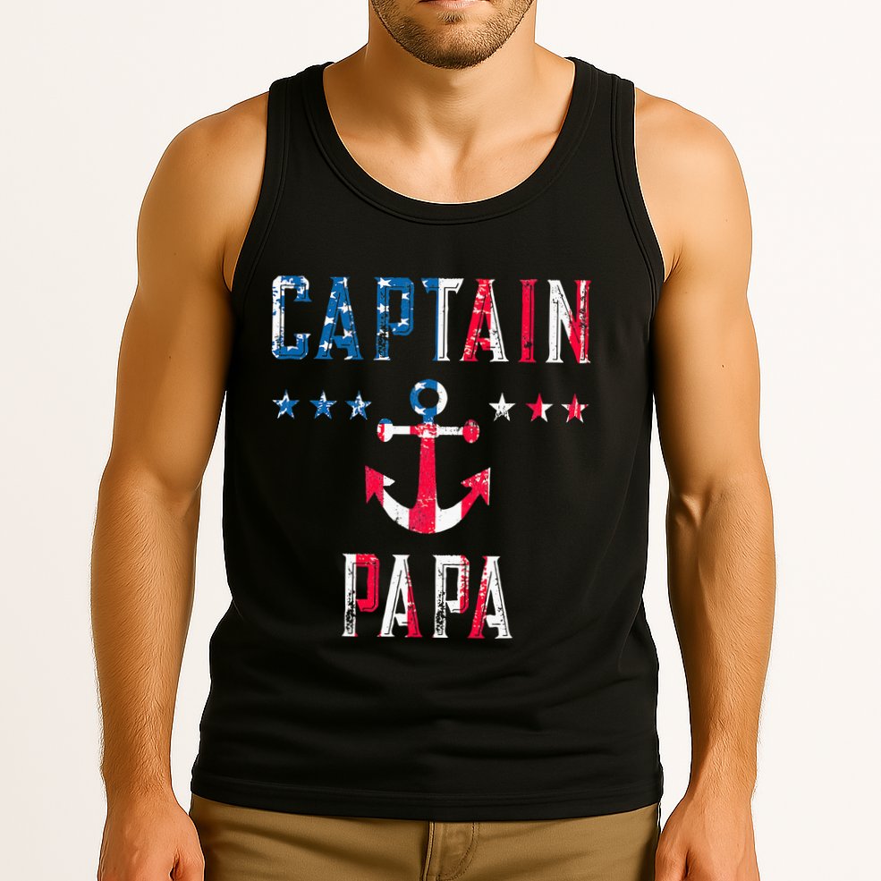 Patriotic C.A.P.T.A.I.N Papa American Superhero Us Flag Tank Top
