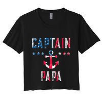 Patriotic C.A.P.T.A.I.N Papa American Superhero Us Flag Women's Crop Top Tee