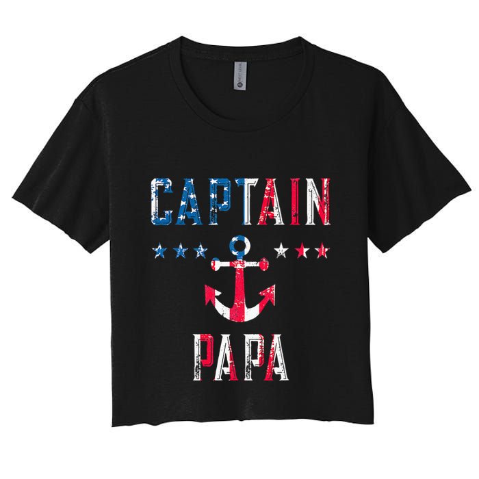Patriotic C.A.P.T.A.I.N Papa American Superhero Us Flag Women's Crop Top Tee