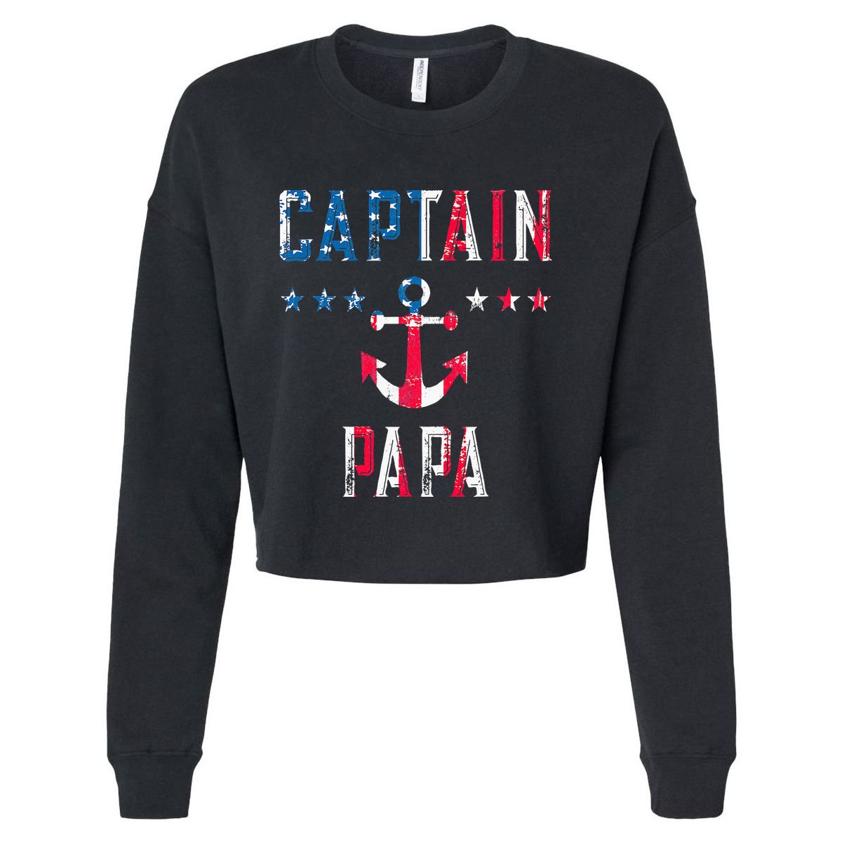 Patriotic C.A.P.T.A.I.N Papa American Superhero Us Flag Cropped Pullover Crew
