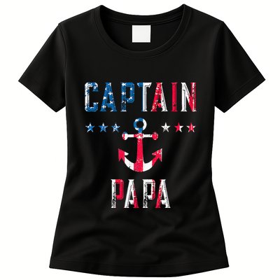 Patriotic C.A.P.T.A.I.N Papa American Superhero Us Flag Womens T-Shirt