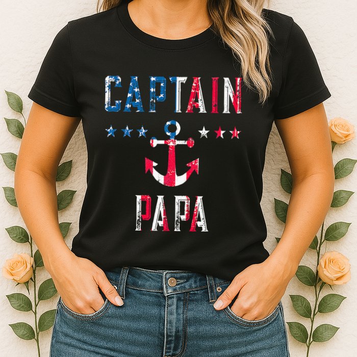 Patriotic C.A.P.T.A.I.N Papa American Superhero Us Flag Womens T-Shirt