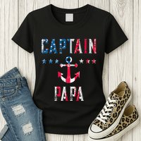 Patriotic C.A.P.T.A.I.N Papa American Superhero Us Flag Womens T-Shirt