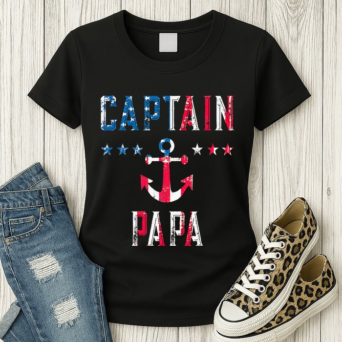 Patriotic C.A.P.T.A.I.N Papa American Superhero Us Flag Womens T-Shirt