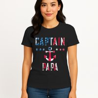 Patriotic C.A.P.T.A.I.N Papa American Superhero Us Flag Womens T-Shirt