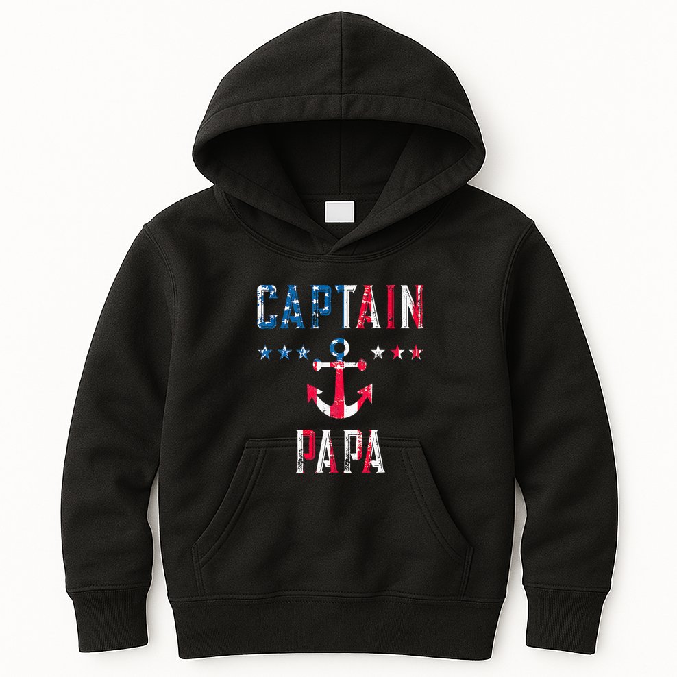 Patriotic C.A.P.T.A.I.N Papa American Superhero Us Flag Kids Hoodie
