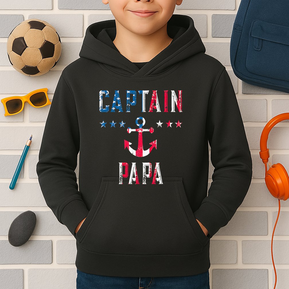 Patriotic C.A.P.T.A.I.N Papa American Superhero Us Flag Kids Hoodie