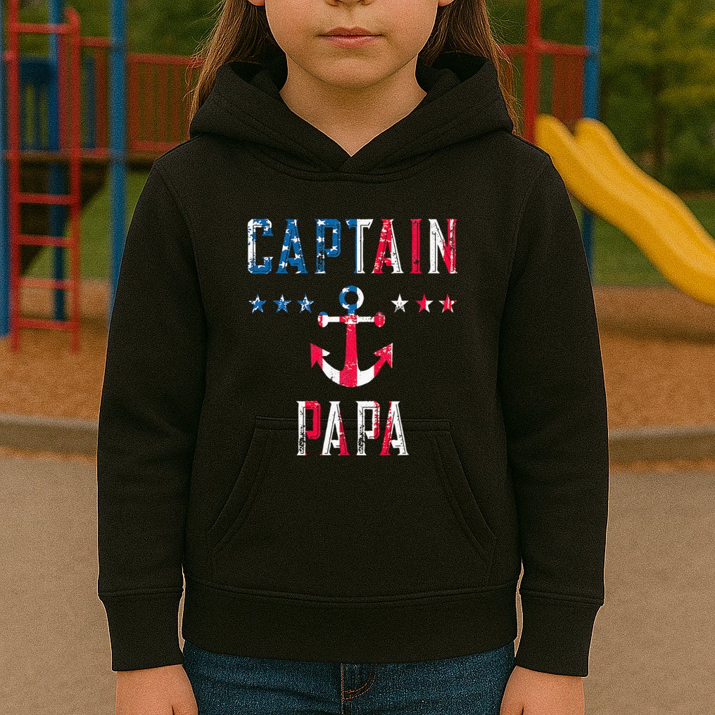 Patriotic C.A.P.T.A.I.N Papa American Superhero Us Flag Kids Hoodie
