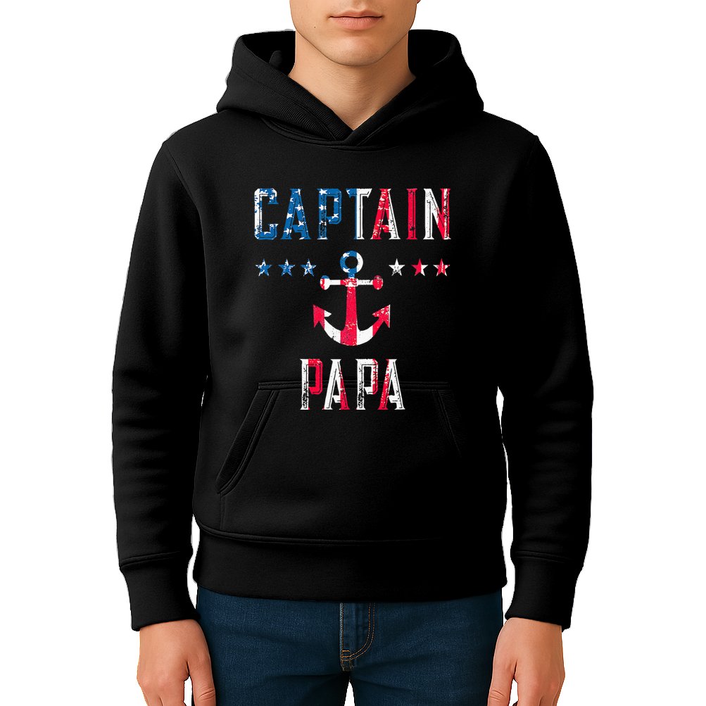 Patriotic C.A.P.T.A.I.N Papa American Superhero Us Flag Kids Hoodie