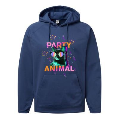 Party Cat Party Animal Colorful Funny Cat Lover Performance Fleece Hoodie