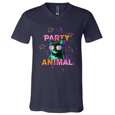 Party Cat Party Animal Colorful Funny Cat Lover V-Neck T-Shirt