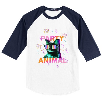 Party Cat Party Animal Colorful Funny Cat Lover Baseball Sleeve Shirt