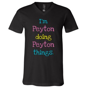 Peyton Cute Personalized TextS Gift Top For Girl V-Neck T-Shirt