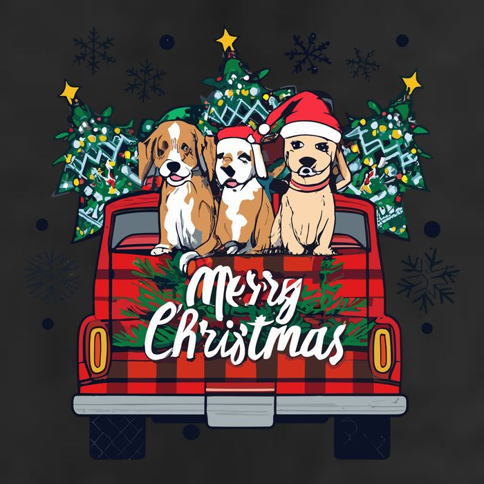 Puppies Christmas 7 Panel Mesh Trucker Snapback Hat