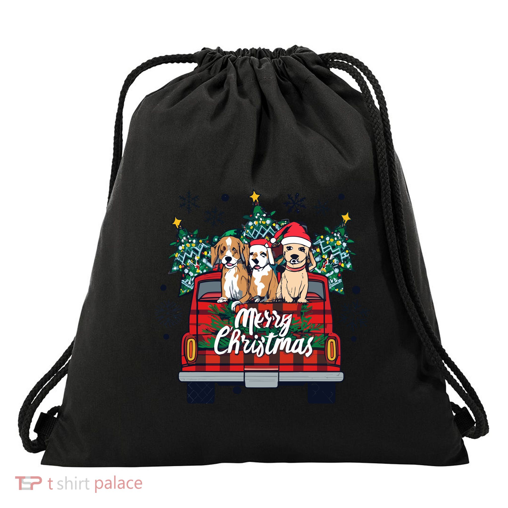 Puppies Christmas Drawstring Bag