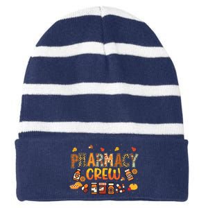 Pharmacy Crew Pharmacist Squad Autumn Fall Leaves Pumpkin Striped Beanie with Solid Band