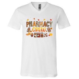 Pharmacy Crew Pharmacist Squad Autumn Fall Leaves Pumpkin V-Neck T-Shirt