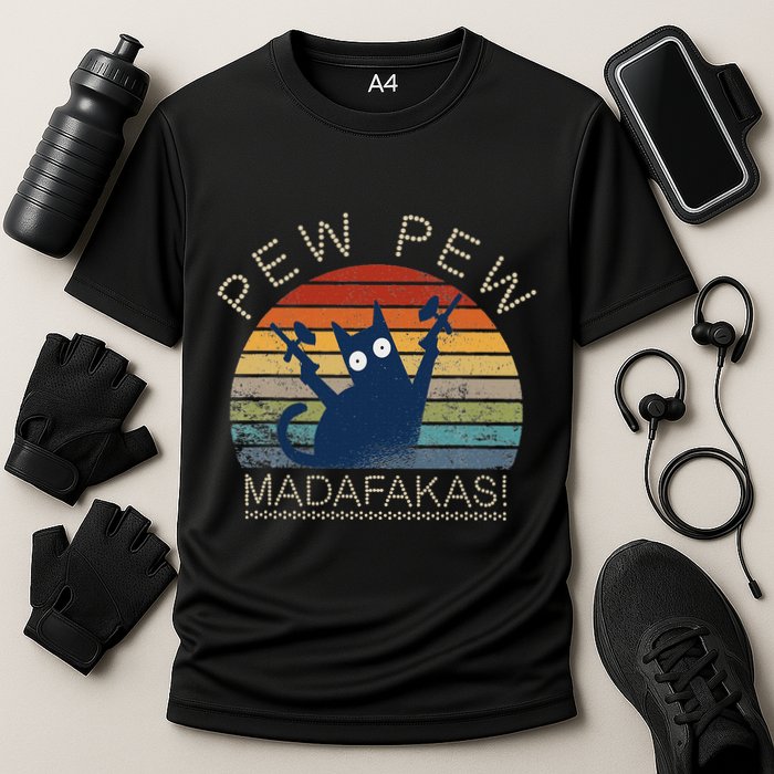 Paintball Cat Pew Pew Madafakas Crazy Cat Funny Paintball Cooling Performance Crew T-Shirt