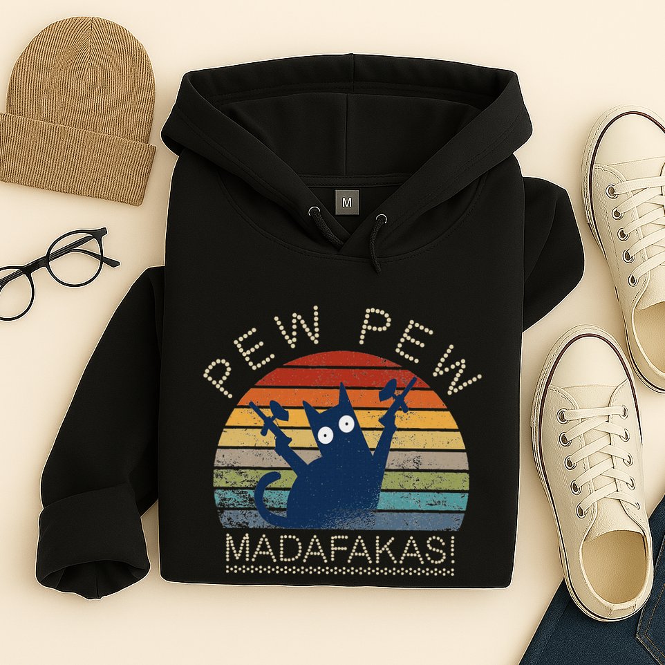 Paintball Cat Pew Pew Madafakas Crazy Cat Funny Paintball Hoodie