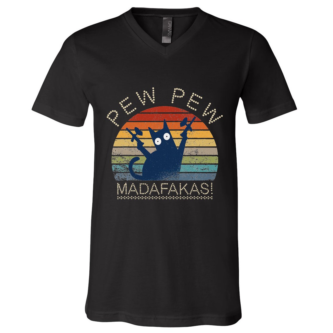 Paintball Cat Pew Pew Madafakas Crazy Cat Funny Paintball V-Neck T-Shirt