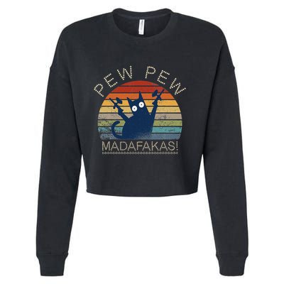 Paintball Cat Pew Pew Madafakas Crazy Cat Funny Paintball Cropped Pullover Crew