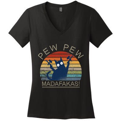 Paintball Cat Pew Pew Madafakas Crazy Cat Funny Paintball Women's V-Neck T-Shirt