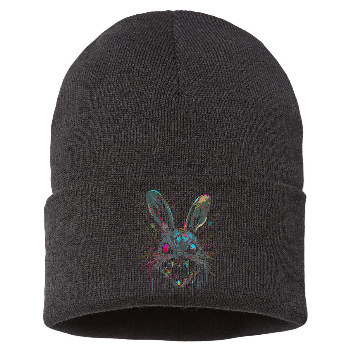 Psycho Crazy Paint Bunny Horror Easter And Halloween Sustainable Knit Beanie