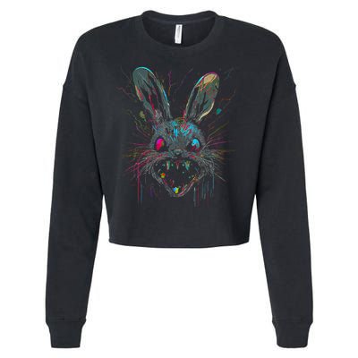 Psycho Crazy Paint Bunny Horror Easter And Halloween Cropped Pullover Crew