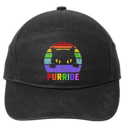 Pride Cat Purride Gay LGBTQ Rainbow Flag Retro Style 7-Panel Snapback Hat