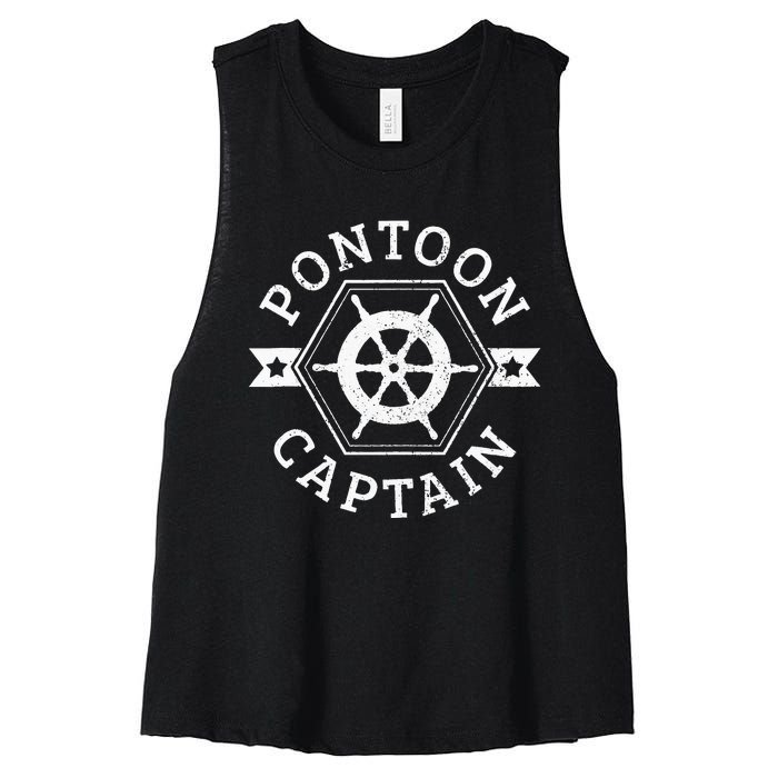 Pontoon Captain Pontooning Boat Boating Nautical Gift Women's Racerback Cropped Tank