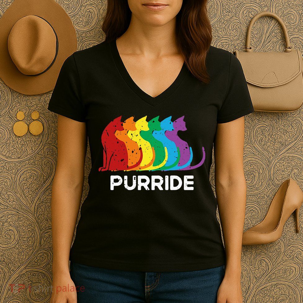 Purride Cat Pride Ally Lgbt Community Rainbow Pride Women's V-Neck T-Shirt