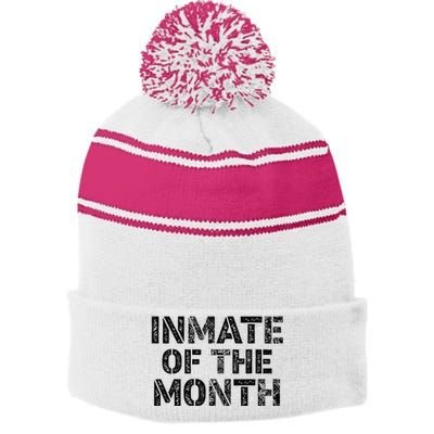 Prisoner Costume Prison Inmate Of The Month County Jail Stripe Pom Pom Beanie