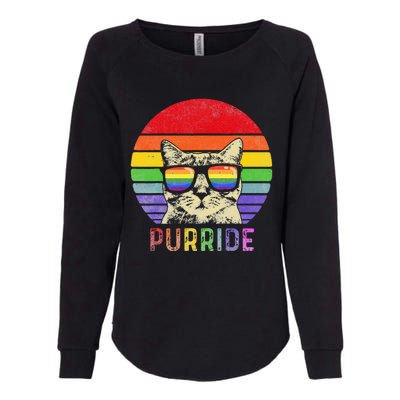 Pride Cat Purride Gay LGBTQ Rainbow Flag Retro Style Womens California Wash Sweatshirt